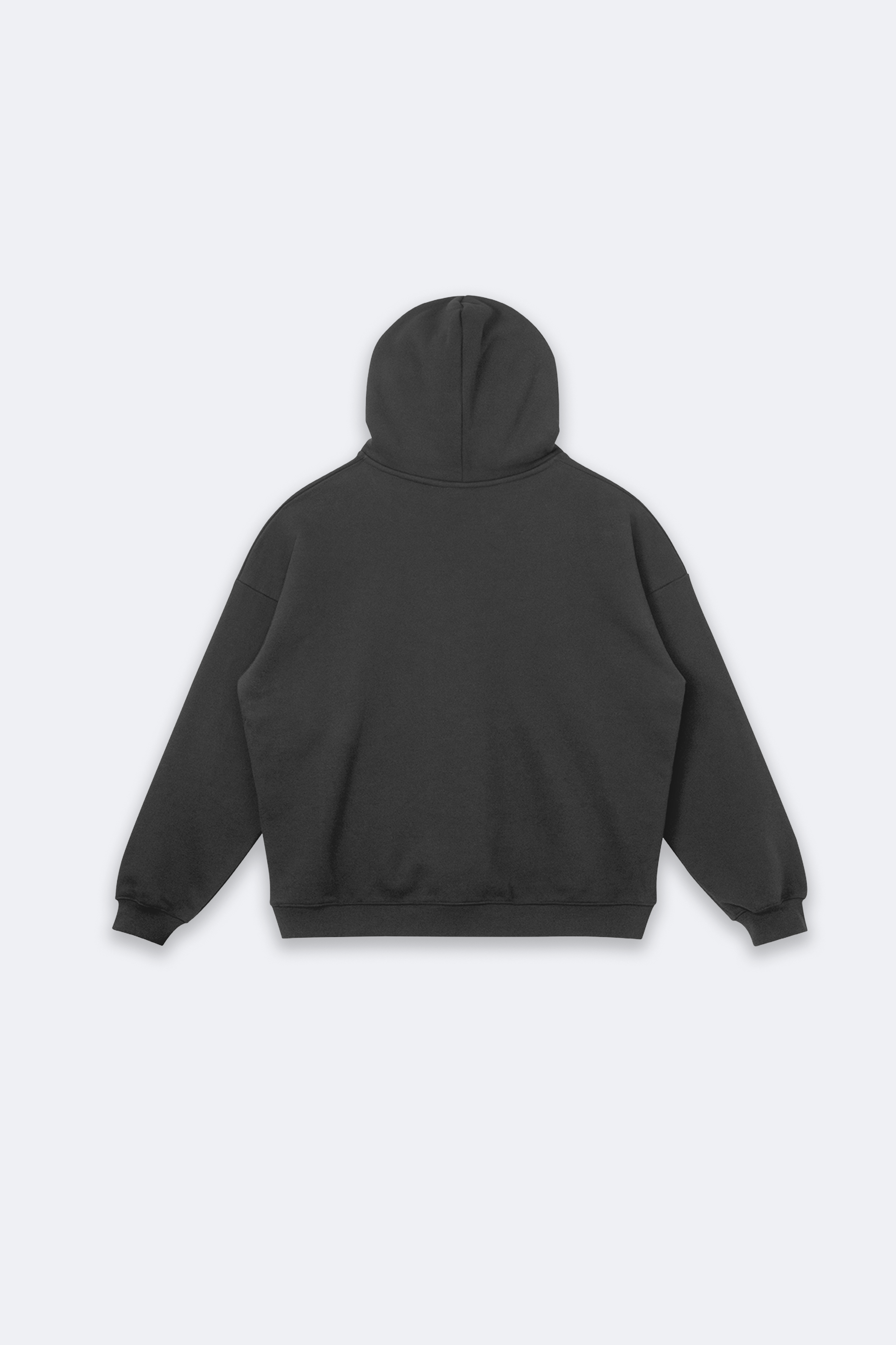 Back of a black hoodie, oversized fit